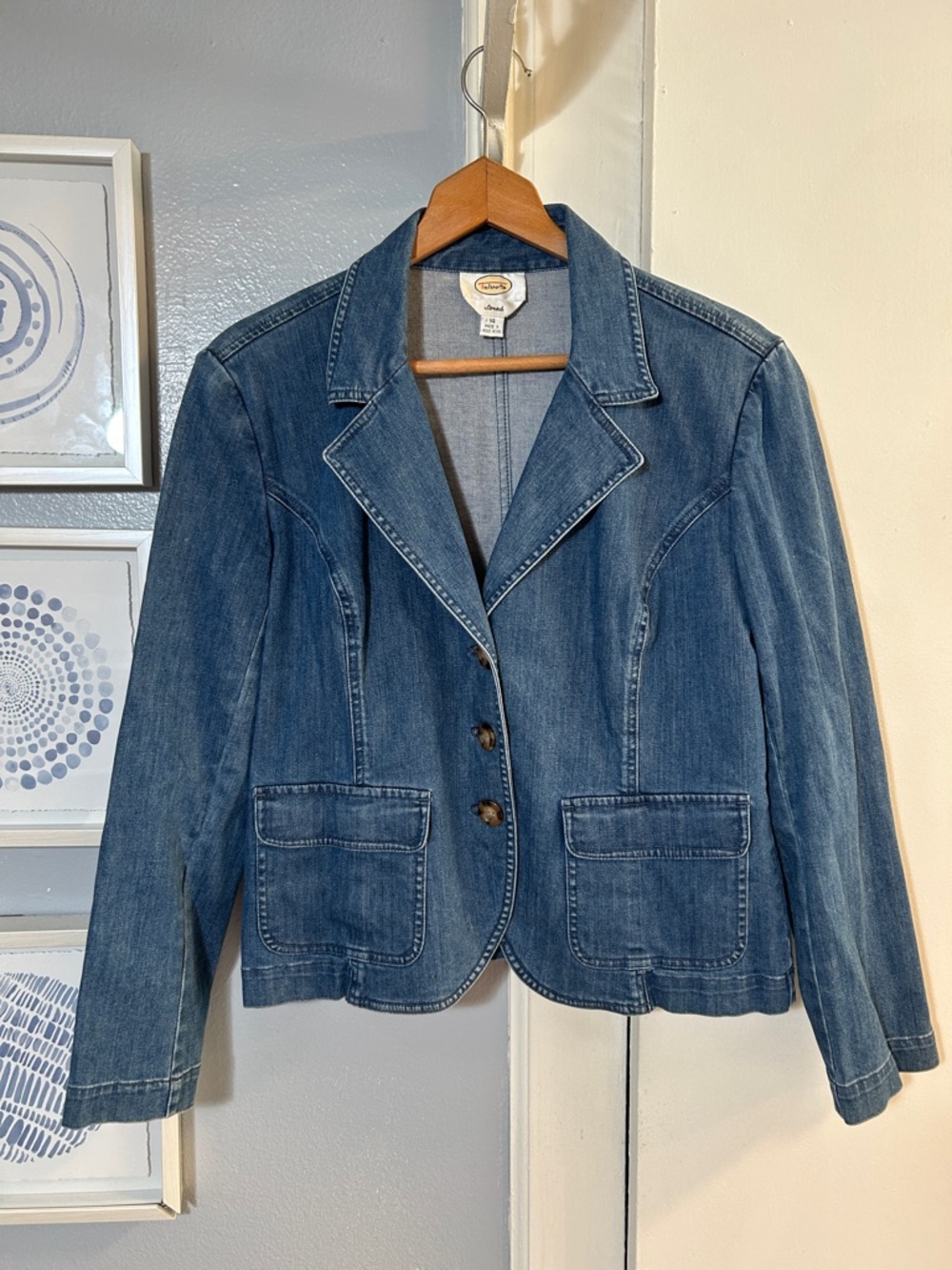 TALBOTS Stretch Women’s Size 14 Cotton Denim Look Tailored Blazer Jacket